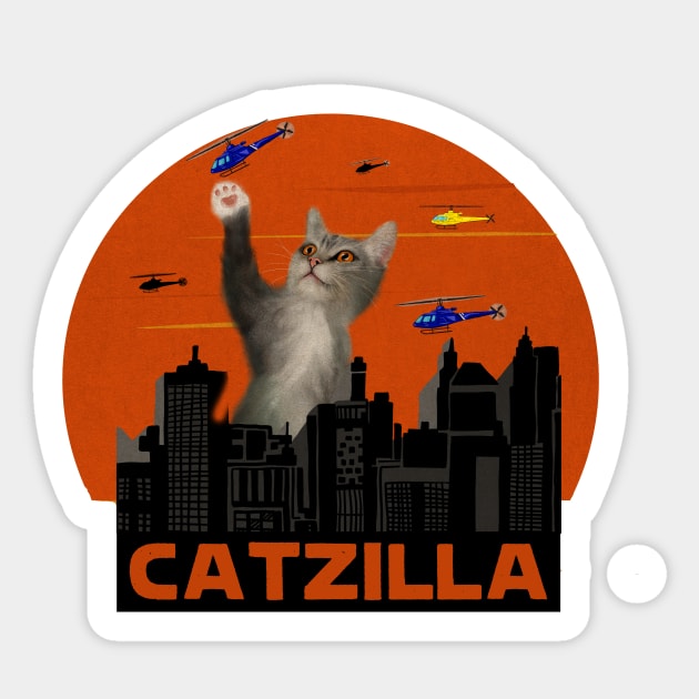 Funny Cat, Destroying, Catzilla Sticker by logiamerch